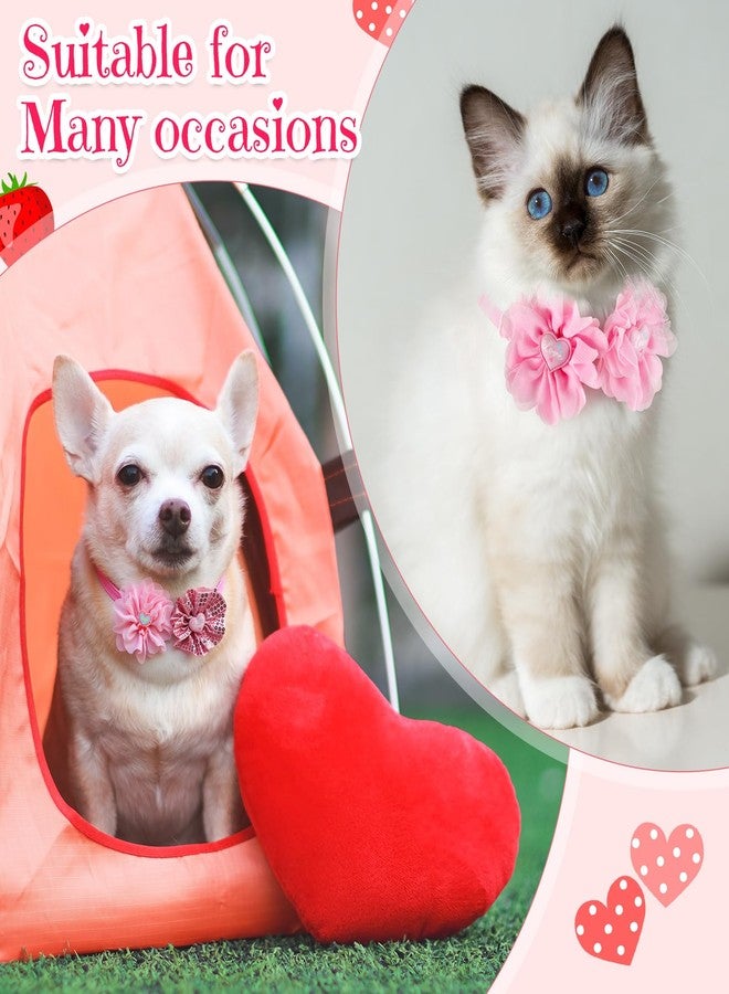Solsew 50 Pcs Valentine's Day Dog Collar Puppy Bows Pet Accessories Flower Bows for Small Medium Dogs Cat Puppy Bowties Pet Flowers Supplies Christmas Party Wedding(Pink) - Image 5